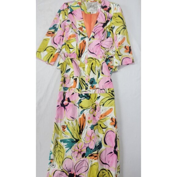 MILLY New York Dress Sz 2 / Long Sleeve Jacket Sz 4 Bright Floral Print Sundress - Picture 1 of 12